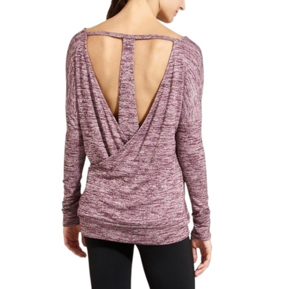 Athleta Womens Pose‎ Layered Open T Back TunicTop Heathered Maroon Size XS